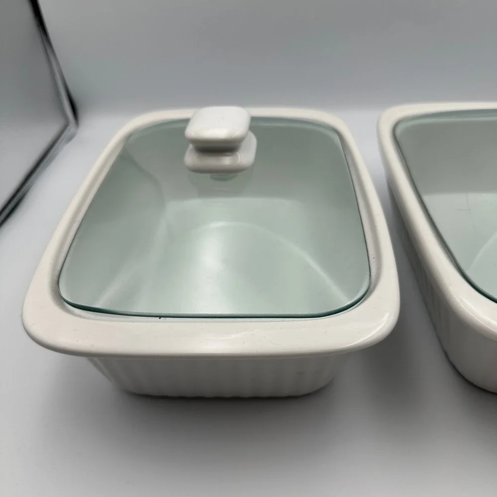 Ceramic Baking Dishes with Lids White Set of 2‎ Oven Microwave Dishwasher Safe